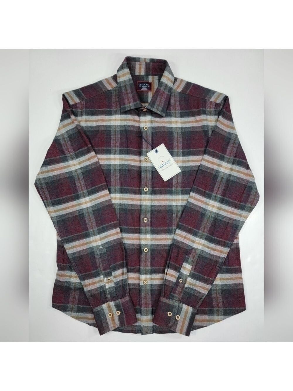 NEW UNTUCKit Flannel Greyton Shirt Gray Red Plaid Men's Medium Slim Fit NWT
